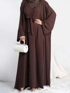 Etnische Kleding Eid 2 Stuk Abaya Jurk Set Marokko Moslim Abaya Vrouwen Kaftans Jurken Ramadan Dubai Turkije Lange Gewaad Femme vestidos 2024