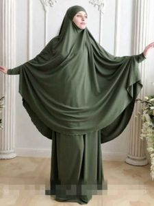 Vêtements ethniques Eid 2 pièces Set Long Khimar + jupe Muslim Prayer Garment Abaya Set Femmes Niqab Burka Arabie Saudi Hijab Ramadan Robe Jilbab T240515