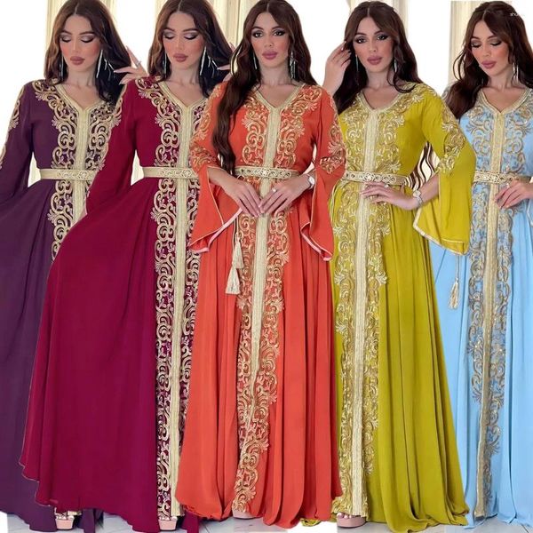Vêtements ethniques Eid Al-Adha Arabian Dubai Broderie Applique Robe Musulmane Dîner Robe Abaya Soirée Élégante Robe À Manches Longues
