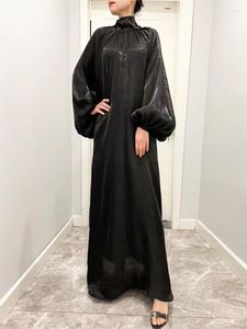 Vêtements ethniques Eid Black Abaya 2023 Femmes Robe Dubai Silky Lantern Sleeve Musulman Robes Longues Kaftan Djellaba Kimono Islam Robe Caftan