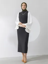 Ropa étnica Eid Black Pagoda manga Abaya Dubai Luxury 2024 Elegante árabe Palestina thobe Muslim Dresses Abayas para mujeres Islam Robe