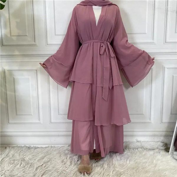 Ropa étnica Eid Chiffon Open Abaya Dubai Turquía Kaftan Muslim Cardigan Hijab Vestido Arabia Abayas para mujeres Casual Kimono Femme Islam