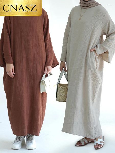 Ropa étnica eid algodón de túnica larga dubai turca otoño e invierno vestido diario diario kaftan mujer ramadán musulmán abaya