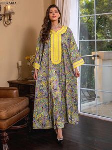 Vêtements ethniques EID Robe pour femme Vintage Imprimer Abaya Dubaï Turquie Musulman Hijab Mode Diamants Robes de fête modestes Ramadan 2024