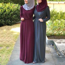 Vêtements ethniques Eid Elegant Muslimah Silky plissée Abaya Turc Singapour Full Longue