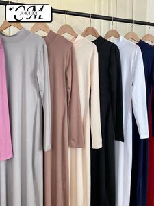 Vêtements ethniques EID Robe à col haut pour dames Casual Abaya Intérieur Musulman Islamique Manches longues Maxi Slim Turtle Neck