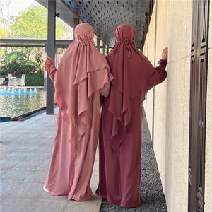 Vêtements ethniques Eid à capuche 2 pièces ensemble femmes musulmanes prière vêtement Abaya longue Khimar Overhead Hijab robe robe Ramadan Dubai Islam vêtements