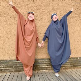 Vêtements ethniques Eid Capuchon Musulman Ensemble Deux Pièces Prière Vêtement Abaya Robe Ramadan Femmes Jilbab Longue Khimar Robe Niqab Islam Dubaï Vêtements