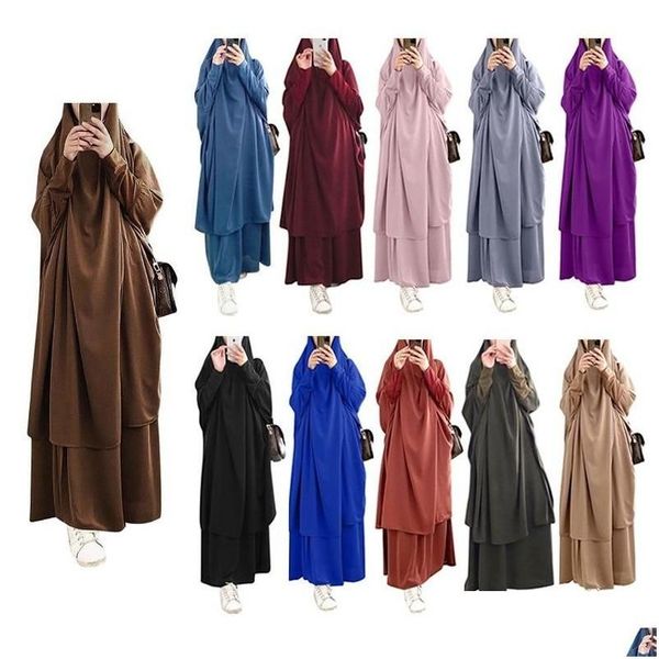 Abbigliamento etnico Eid Donne musulmane con cappuccio Abito Hijab Indumento da preghiera Jilbab Abaya Lungo Khimar Ramadan Abito Abaya Set gonna islamico C Dh639