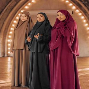 Etnische Kleding Eid Hooded Moslim Vrouwen Jilbab Lange Khimar Hijab Jurk Set 2 Stuks Gebed Kledingstuk Abaya Ramadan Gown sets Islamic237c