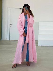 Vêtements ethniques EID Imitation Coton Linge Abaya pour femmes Dubaï Ouvert Abayas Kimono Cardigan de mode islamique Manteau musulman Tunique turque