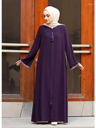 Etnische kleding Eid Jalabiya -jurk voor vrouwen Moslim lange ritssluiting Up Abaya Marokko Caftan Turkije Dubai Robe Abayas Vestidos Largos