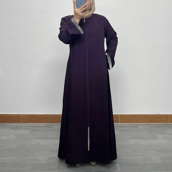 Ropa étnica Eid Jalabiya Vestido Mujer Musulmán Casual Abaya con cremallera Manga larga Caftan Vestidos Ramadán Abayas Dubai Vestido Kaftan Robe