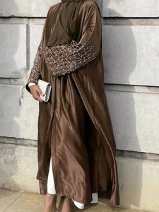 Vêtements ethniques Eid Kimono Abaya Dubaï Robes de soirée de luxe Kaftan Perles Musulman Hijab Robe Ouverte Abayas pour femmes Turquie Islamique Modeste