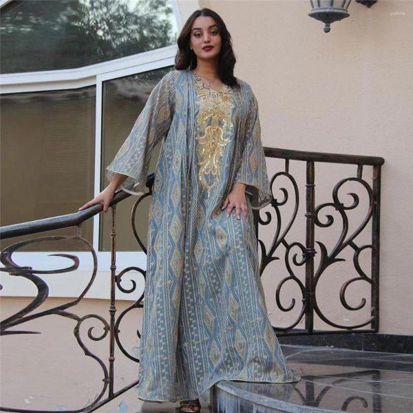 Vêtements ethniques Eid Mubarak 2023 Musulman Mesh Sequin Broderie Abaya pour femmes Maxi Robes Turquie Fête Marocaine Jalabiya Caftan Robes