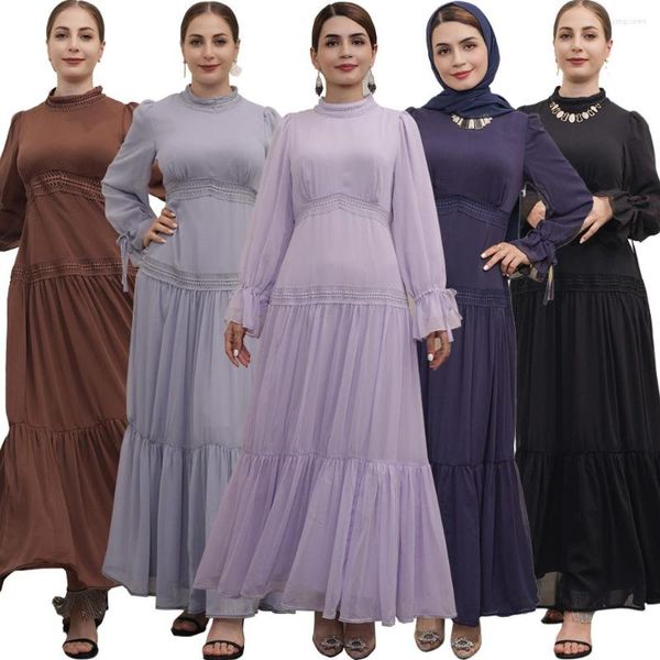 Vêtements ethniques Eid Mubarak Abaya Mode Musulman Dentelle Femmes À Manches Longues Maxi Robe Caftan Soirée Jalabiya Caftan Femme Dubaï Turquie