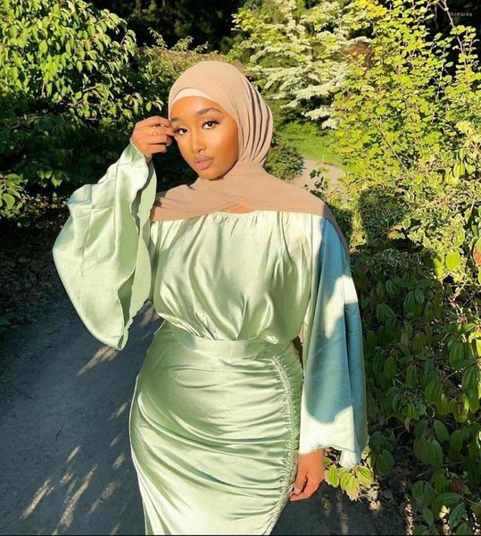 Vêtements ethniques Eid Mubarak Satin Musulman Hijab Robe Ramadan Robes De Soirée Pour Femmes Dubaï Abaya Turquie Islam Caftan Robe Femme Musulmane