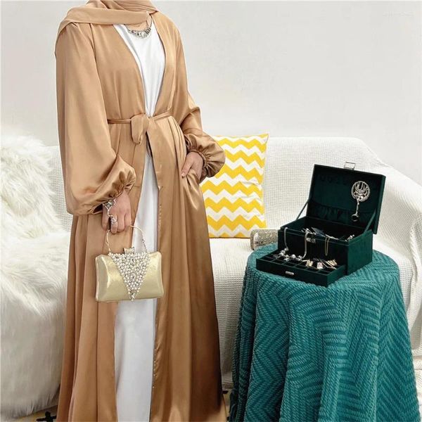 Vêtements ethniques Eid Mubarak Satin Brillant Ouvert Abaya Kimono Cardigan Robes Musulmanes Femmes Hijab Robe Ramadan Dubaï Turc Islamique Modeste