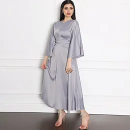Vêtements ethniques Eid Mubarek Diamond Perles Soyeux Abaya Dubaï Musulman Mode Hijab Kaftan Islam Femmes Robes Robe Musulman F2749