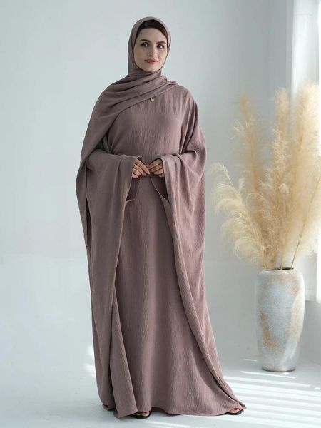 Vêtements ethniques Eid Muslim Abaya pour les femmes s'habiller avec écharpe 2 pièces Set Bat Sleeve Vestidos Largos Dubai Arab Long Robe Abayas Headscarf