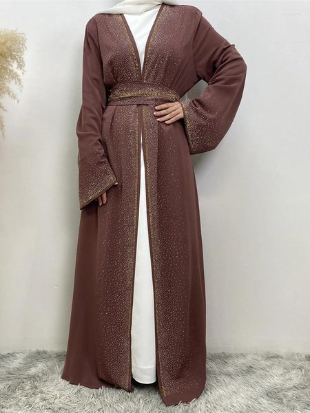 Vêtements ethniques Eid Musulman Abaya pour femmes Diamond Kimono Cardigan Robe Poche Ramadan Lace-up Abayas Kaftan Dubaï Arabe Longue Robe Robe