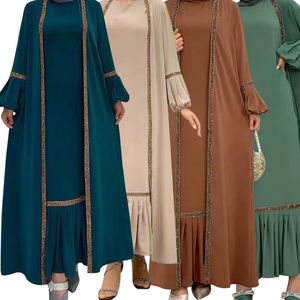 Vêtements ethniques Eid Musulman Abaya Femmes Robe 2 Pièces Ensemble Prière Maroc Caftan À Volants Abayas Robes Dubaï Arabe Kimono Cardigan Robe Outwear 230720