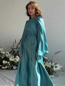 Etnische kleding Eid Moslim diamanten feestjurk vrouwen Abaya satin Marokko ramadan veter-up abayas vestidos largo Islam Dubai Arab Long Robe 2024 T240515