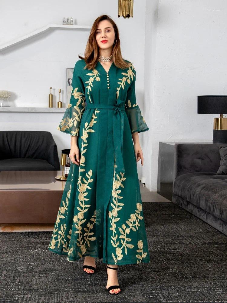 Этническая одежда Ид Мусульманское платье Абая для женщин Сетка с вышивкой Рамадан Дубай Кафтан Халат Лонг Арабская вечеринка Musulmane Vestidos Largos