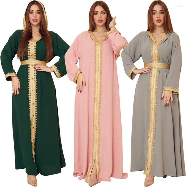 Ropa étnica Eid vestido musulmán árabe Dubai Abaya vestidos africanos mujeres Jalabiya verde marroquí Kaftan con capucha fiesta 2023 Ramadán