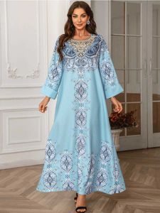 Etnische kleding Eid Moslimjurk voor vrouwen Abaya Print kralen Abayas Arabisch Dubai Jalabiya feestjurken Kaftan Vestidos Largos Long Robe 2024 T240515