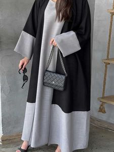 Vêtements ethniques Eid Robe musulmane pour femmes fête Abaya 2 pièces Coton Liene Morocco Ramadan Lace-Up Kaftan Islam Dubai Arab Long Robe Spring T240515