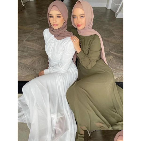 Vêtements ethniques EID Robe musulmane pour femmes Mousseline de soie Maroc Abaya Dubaï Largos Turquie Islam Kaftan Robe Longue Musmane Robes Drop de Dhxla