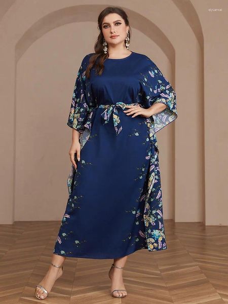 Vêtements ethniques Eid Robe musulmane pour femmes Print Bat Sleeve Maxi Robe Abaya Maroc Robes de fête Ramadan Kaftan Islam Dubai Arab Long 2024