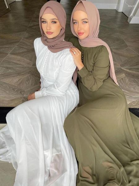 Vêtements ethniques Eid Robe musulmane pour femmes Mousseline de soie Maroc Abaya Dubaï Largos Turquie Islam Kaftan Robe Longue Musulmane Robes Ramadan