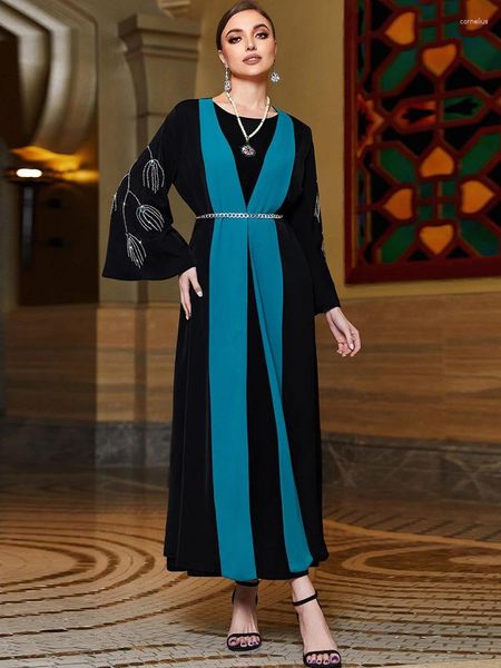 Ropa étnica Eid Vestido musulmán para mujeres Abaya Manga acampanada Diamante Jalabiya Marruecos Vestidos de fiesta Abayas Kaftan Cardigan Vestidos Largos