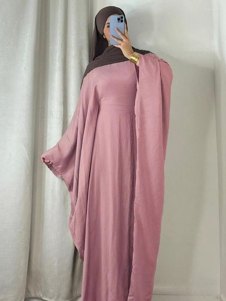 Vêtements ethniques Eid Robe musulmane Femmes Bat Manches À Lacets Prière Maroc Ramadan Jilbab Abayas Robes Kaftan Dubaï Arabe Longue Robe 2024