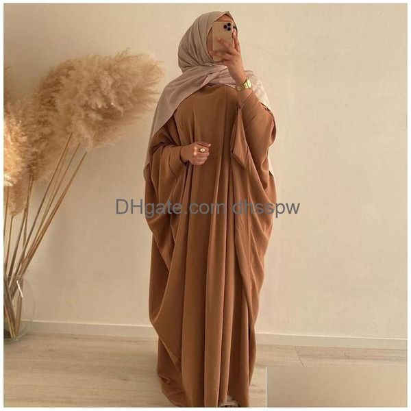 Vêtements ethniques Eid Musulman Dubaï Abaya Femmes Longue Khimar One Piece Batwing Nida Prière Hijab Robe Jilbab Kaftan Robe Islamique Dresse Dhxdr