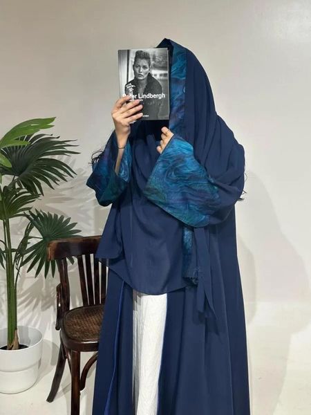Vêtements ethniques Eid musulman hijab abaya pour femmes Abayas à manches imprimées avec écharpe cardigan jalabiya robes de fête Dubaï Kaftan Vestidos Long