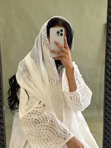 Vêtements ethniques Eid musulman hijab abaya femmes creux de slve abayas avec écharpe cardigan jalabiya robes de fête dubai kaftan vestidos long robe t240515