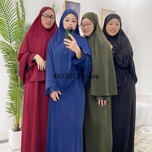 Vêtements ethniques Eid Musulman Jilbab 2 pièces Ensemble Long Khimar Hijab Robe Prière Vêtement À Capuchon Abaya Jilbabs Pour Femmes Ramadan Abayas Islamique