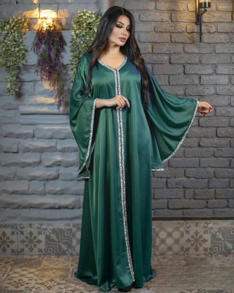 Ropa étnica Eid Musulmán Vestido largo Mujeres Sólido V Cuello Jalabya Dubai Abaya Marroquí Kaftan Elegante Vestidos Vestidos de fiesta Ramadán Caftan