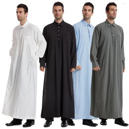 Etnische kleding Eid moslim mannen Jubba Thobe heren lang shirt jurk islamitische Ramadan revers gewaad Saudi Musulman dragen Abaya Caftan Dubai Arabische