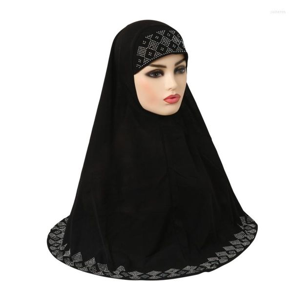 Vêtements ethniques Eid Muslim One Piece Amira Femmes Rhingestone Praie Praie Hijab Cover Islamic Wear A directe des châles avec le foulard