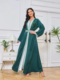 Vêtements ethniques Eid Muslim Party Dress Femmes 2 pièces Set avec une broderie Abaya intérieure Jalabiya Long Robes Kaftan Vestidos Ramadan