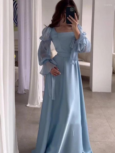 Vêtements ethniques Eid Musulman Party Robe Femmes Manches Longues Col Carré Robes Largo Ramadan Abayas Dubaï Robe Arabe 2024