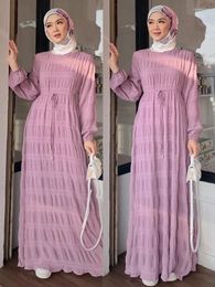 Vêtements ethniques EID Musulman Robe de soirée plissée Femmes Mousseline de soie Abaya Robe de couleur unie Casual Abayas Robe Ramadan Robes de prière 2024