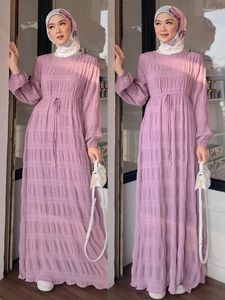 Ropa étnica Eid musulmán vestido de fiesta plisado mujeres gasa abaya color sólido bata casual abayas vestido ramadán vestidos de oración 2024