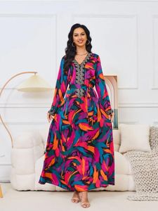 Vêtements ethniques Eid Print musulman DIAMON Party Robe For Women Jalabiya Ramadan Long Robes Abayas Femme Kimono Robe Caftan Vestidos Largos