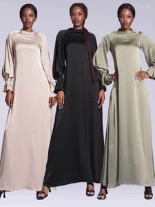 Ropa étnica Eid Mujeres musulmanas 2023 Vestido sólido satinado Abaya Fiesta Vestidos de manga larga Dubai Árabe Turquía Ramadán Abayas Caftan Elegante