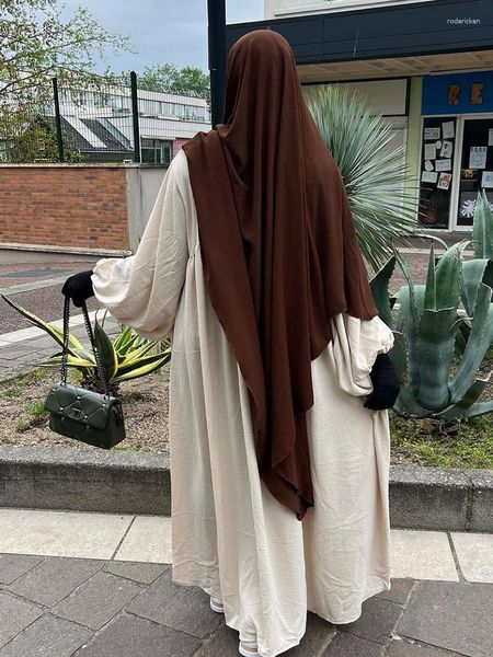 Ropa étnica Eid Mujeres musulmanas Abaya Vestido largo Khimar Conjunto de 2 piezas Conjunto de oración Linterna Manga 1 capa Jazz Crepe Hijab Ramadán Kaftan Jilbab